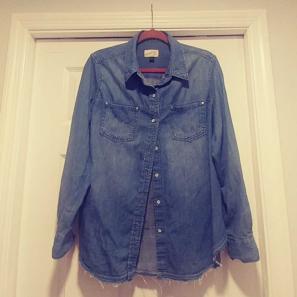 Denim button down long sleeve top.